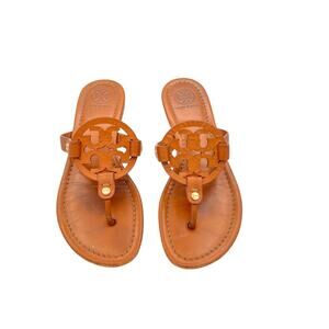 Tory Burch Miller Leather Medallion Sandal 6.5 Tan Classic Minimalist